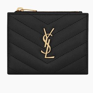 NWT Yves Saint Laurent Black Compact Wallet with Gold Accents
